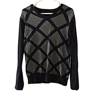 V-Neck Blue Cross Hatch Sweater (holes)